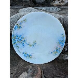 Vintage Bavaria Porcelain Cabinet Plate Blue Forget Me Not Floral Gold Rim 8.25"